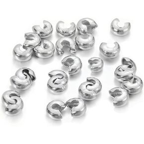 100pcs Crimp Beads for Jewelry Making - 18K Gold Crimp Bead Covers, Half Round Open Crimp Bead Knot Covers 4mm (0.16 Inch) Beads Gold Plated Brass for Jewelry Craft Making