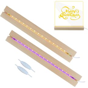 2 Pcs Wooden LED Light Display Pedestal,11.81 Inch Wooden Rectangle LED Lights Display Base,Night Light Lamp Base,Crystal Light Base Stand Warm Light for Acrylic Glass Art Resin Jewelry