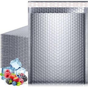 25 PCS Metallic Bubble Mailers,11 x 15 Inches Thermal Bubble Mailer,Insulated Mailers for Cold Shipping,Waterproof Insulated Shipping Envelopes for Food, Cosmetics(Sliver)