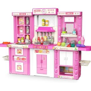 Kids Kitchen playset, Play Kitchen for Kids Ages 4-8, Accessories Set with Realistic Lights and Sounds, Simulation of Spray and Play Sink, Kitchen Set for Kids Ages 3-5 for Girls and Boys