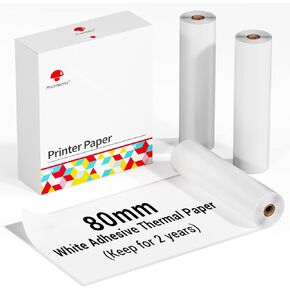 Memoqueen 3 Roll Adhesive Printer Paper, White Thermal Paper Printing Paper, Black Text, 3.03 Inch x 11.48ft, Images Keep for 2 Years, Compatible with Phomemo M03 M03AS M04S Thermal Portable Printer.