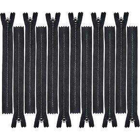 7" Black 12 YKK Zippers for Sewing Crafts- #3 Nylon Closed Bottom- Made 100% in USA- 12 YKK Zippers