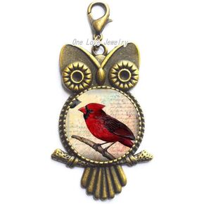 Cardinal Lobster Clasp,Owl Zipper Pull or Key Chain-Cardinal Owl Zipper Pull,Memorial Owl Zipper Pull,Loved Ones,TAP343