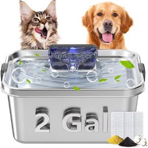 Dog Water Fountain for Large Dogs 2Gal/264oz Dog Water Fountain Stainless Steel Pet Water Fountain Dog Water Bowl Dispenser Automatic Dog Bowl with 3 Filters Ultra Quiet Pump Easy to Clean