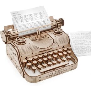 Vintage Typewriter - Realistic Wooden Mechanical Model Kit, 453 Pieces