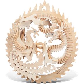 Puzzled Lucky Dragon and Phoenix Wooden 3D Puzzle - Wooden Dragon and Phoenix Puzzle Toy, Educational DIY Phoenix and Dragon Puzzle, 3D Wooden Puzzle Model Kits to Build and Paint with 147 Pieces Pack