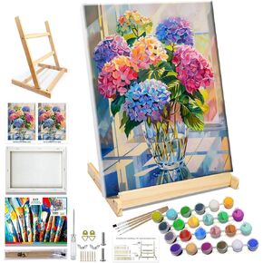 JOOZ Cat Paint by Numbers Kit for Adults with Frame Cat and Flowers Paint by Number with Easel Paint by Number for Adults DIY Flowers Paint by Number on Canvas DIY for Gift Home Wall 12x16 Inch