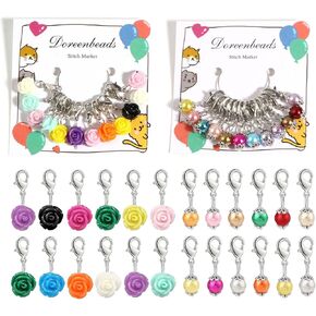 DoreenBeads Stitch Markers for Crocheting and Knitting, Removable Crochet Stitch Markers with Lobster Clasp Knitting Crocheting Accessories (Roses and Pearls)