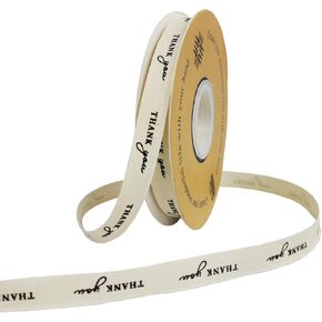 30 Yards Cotton Ribbon, 1.3cm Beige Present Cotton Ribbon, Cotton Webbing Ribbon for Gift Wrapping, DIY Crafts, Home Decor, Floral Decoration (1.3cm, Thank You)
