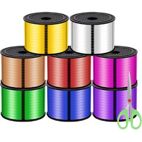 8 Rolls 800 Yard Curling Ribbon Balloon String Set with Scissor, Crimped Curling Balloon Ribbon Roll for Gift Wrapping Art Crafts Party Decorations (5mm x 92m, 1/5 inch x 100 Yard Per Roll) in Kuwait