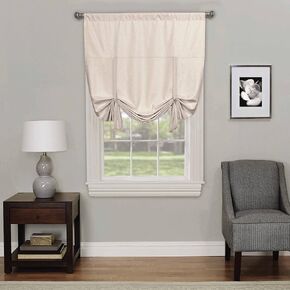 ECLIPSE Blackout Curtains for Kitchen - Kendall 42" x 63" Short Single Panel Tie Up Shades for Small Window, Raspberry