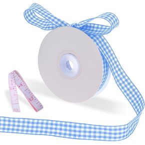 Blue Gingham Ribbon, Blue and White Ribbon 5/8 Inch 25 Yd Roll Plaid Checkered Ribbon Picnic Craft Ribbon Fabric Gift Wrap Ribbons for Wrapping Gift, DIY Hair Accessories, Christmas Home Decor
