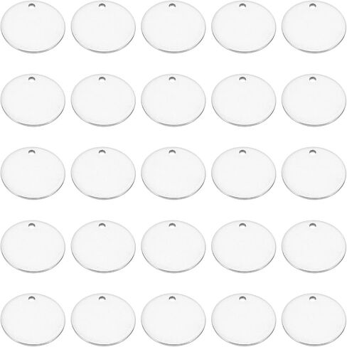 PATIKIL 6mm Steel Disc, 25pcs Metal Stamping Blanks Tags Circle Stainless Steel Pendants Round Metal Plate DIY with Hole for Laser Engraving Stamping Keychain Making, Silver Tone in Saudi Arabia
