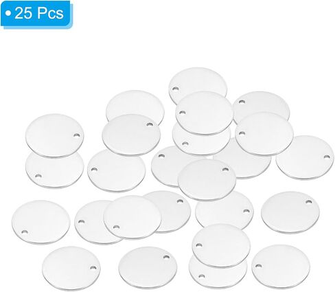 PATIKIL 6mm Steel Disc, 25pcs Metal Stamping Blanks Tags Circle Stainless Steel Pendants Round Metal Plate DIY with Hole for Laser Engraving Stamping Keychain Making, Silver Tone in Saudi Arabia