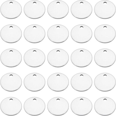 PATIKIL 6mm Steel Disc, 25pcs Metal Stamping Blanks Tags Circle Stainless Steel Pendants Round Metal Plate DIY with Hole for Laser Engraving Stamping Keychain Making, Silver Tone in Saudi Arabia