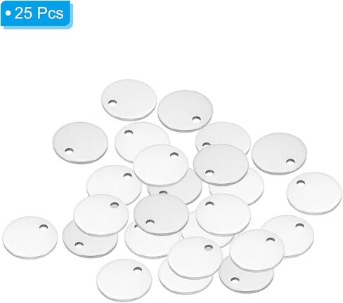 PATIKIL 6mm Steel Disc, 25pcs Metal Stamping Blanks Tags Circle Stainless Steel Pendants Round Metal Plate DIY with Hole for Laser Engraving Stamping Keychain Making, Silver Tone in Saudi Arabia
