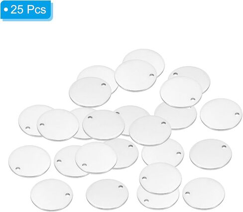 PATIKIL 6mm Steel Disc, 25pcs Metal Stamping Blanks Tags Circle Stainless Steel Pendants Round Metal Plate DIY with Hole for Laser Engraving Stamping Keychain Making, Silver Tone in Saudi Arabia