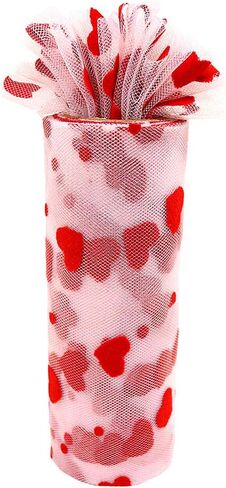 Flocking Heart Red Tulle Rolls 6 inch x 10 Yards (30 feet) Shimmer for Table Runner Chair Sash Bow Pet Tutu Skirt Sewing Crafting Fabric Wedding Unicorn Party Birthday Gift Ribbon (Red) in Saudi Arabia