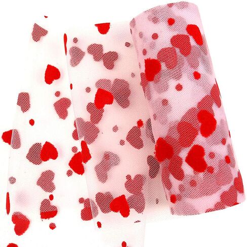 Flocking Heart Red Tulle Rolls 6 inch x 10 Yards (30 feet) Shimmer for Table Runner Chair Sash Bow Pet Tutu Skirt Sewing Crafting Fabric Wedding Unicorn Party Birthday Gift Ribbon (Red) in Saudi Arabia