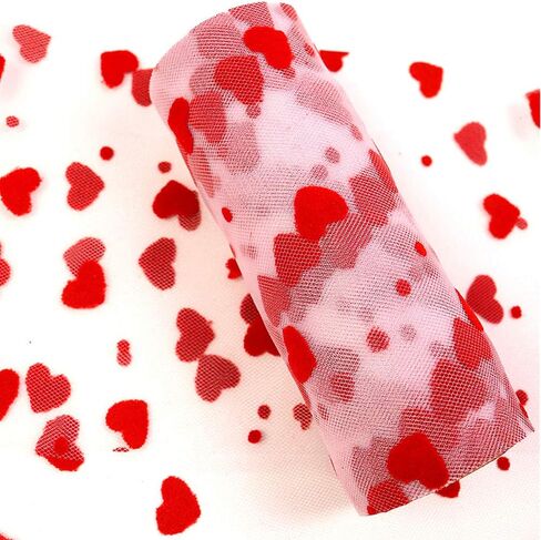 Flocking Heart Red Tulle Rolls 6 inch x 10 Yards (30 feet) Shimmer for Table Runner Chair Sash Bow Pet Tutu Skirt Sewing Crafting Fabric Wedding Unicorn Party Birthday Gift Ribbon (Red) in Saudi Arabia