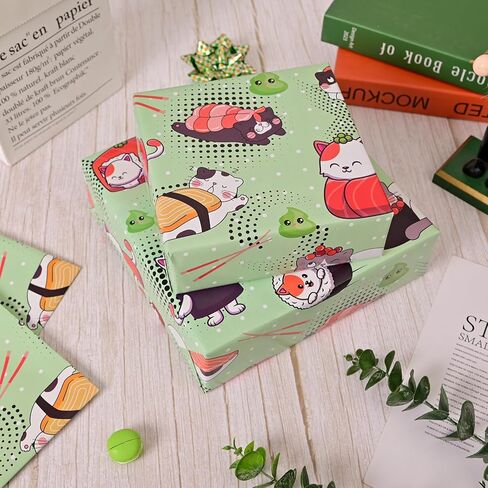 Vnaeem Kawaii Cat Wrapping Paper - Cute Sushi Cat - Japanese Gift Wrap for holiday birthday Pet Lovers - 20 X 28 Inches Per Sheet （6 Sheets) in Saudi Arabia