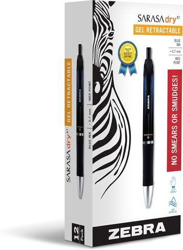Zebra Pen Sarasa Dry X1 Retractable Gel Pen, Medium Point, 0.7mm, Black Ink, 12-Pack in Saudi Arabia