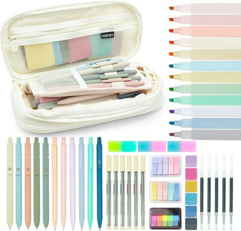 47PCS Aesthetic School Supplies with Cute Pencil Case 12 Highlighters 5 Black Ink Gel Pens 6 Mechanical Pencils Set 0.5 & 0.7mm for Nursing College Stationary Set Stuff,Sticky Notes,Erasers,Pink in Saudi Arabia