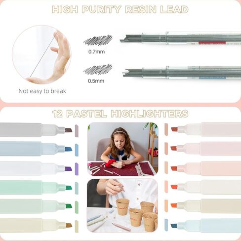 47PCS Aesthetic School Supplies with Cute Pencil Case 12 Highlighters 5 Black Ink Gel Pens 6 Mechanical Pencils Set 0.5 & 0.7mm for Nursing College Stationary Set Stuff,Sticky Notes,Erasers,Pink in Saudi Arabia