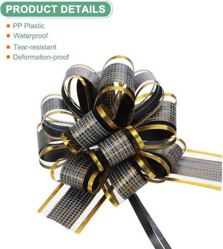 10-Pack Large Pull Bow, 6 Inch 15cm Plastic Tree Stripes Gold Edge Ribbon Pull Bows Ribbon Bows for Gift Wrapping/Wedding/Baskets Decorations, Satin Pull Bows [Black Gift Bow] in Saudi Arabia