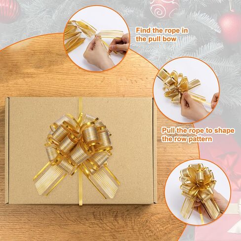 10-Pack Large Pull Bow, 6 Inch 15cm Plastic Tree Stripes Gold Edge Ribbon Pull Bows Ribbon Bows for Gift Wrapping/Wedding/Baskets Decorations, Satin Pull Bows [Black Gift Bow] in Saudi Arabia