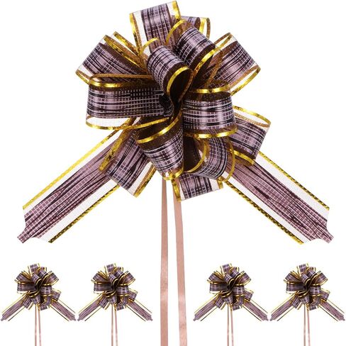 10-Pack Large Pull Bow, 6 Inch 15cm Plastic Tree Stripes Gold Edge Ribbon Pull Bows Ribbon Bows for Gift Wrapping/Wedding/Baskets Decorations, Satin Pull Bows [Black Gift Bow] in Saudi Arabia