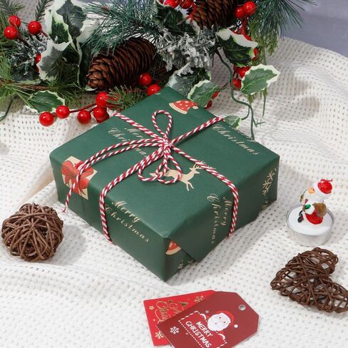 Christmas Wrapping Paper, 12 Sheets Christmas Gift Wrapping Paper Vintage Gift Wrap Christmas Jumbo Gift Packaging Paper with Christmas Tree Snowflake Reindeer on Red Green for Christmas New Year Deco in Kuwait