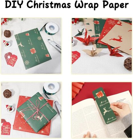 Christmas Wrapping Paper, 12 Sheets Christmas Gift Wrapping Paper Vintage Gift Wrap Christmas Jumbo Gift Packaging Paper with Christmas Tree Snowflake Reindeer on Red Green for Christmas New Year Deco in Kuwait