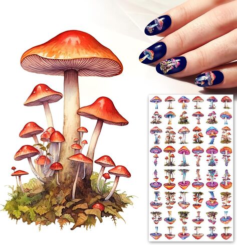 Nail Stickers Decal Transfers (5 Sheets) FLONZNAIL Mushroom Watercolor Vintage Illustration in Saudi Arabia
