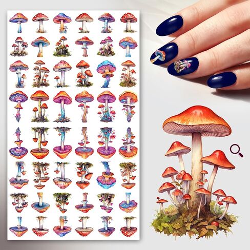 Nail Stickers Decal Transfers (5 Sheets) FLONZNAIL Mushroom Watercolor Vintage Illustration in Saudi Arabia