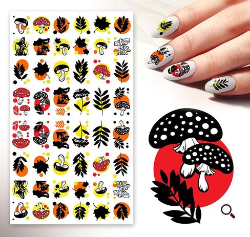 Nail Stickers Decal Transfers (5 Sheets) FLONZNAIL Mushroom Watercolor Vintage Illustration in Saudi Arabia