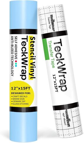 TECKWRAP Stencil Film Roll for Wood, Wall, Sticker - 12" x 15 FT/Roll Transparent Blue Adhesive Stencil Vinyl for Craft Cutters & Medium Tack Transfer Tape for Craft Decals,Signs, Windows, Stickers in Saudi Arabia