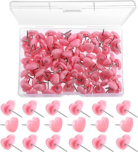100 Pcs Pink Plastic Push Pins, Heart Shaped Standard Steel Point Decorative Cute Thumb Tacks for Maps School Office Posters Wall Hanging Postcards Bulletin Boards Home Cork Boards in Saudi Arabia