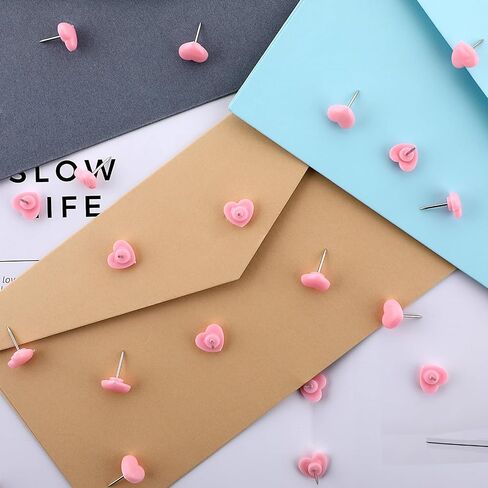 100 Pcs Pink Plastic Push Pins, Heart Shaped Standard Steel Point Decorative Cute Thumb Tacks for Maps School Office Posters Wall Hanging Postcards Bulletin Boards Home Cork Boards in Saudi Arabia