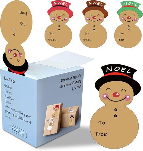 200 Pcs Christmas Gift Tags - Christmas Gift Tags Stickers,Christmas Tags Stickers,Christmas Tags for Gifts,Gift Tag Stickers,Christmas Wrapping Paper Tags,2.16 x 3.34 Inch (4 Color) in Saudi Arabia