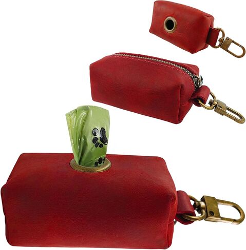 HIFA Genuine Leather Dog Leash Poop Bag Holder - Soft Touch Rustic Leather, Metal Clips, Easy Access to Pet Waste Bags - Outdoor Walking Dispenser in Kuwait