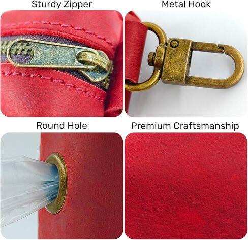 HIFA Genuine Leather Dog Leash Poop Bag Holder - Soft Touch Rustic Leather, Metal Clips, Easy Access to Pet Waste Bags - Outdoor Walking Dispenser in Kuwait