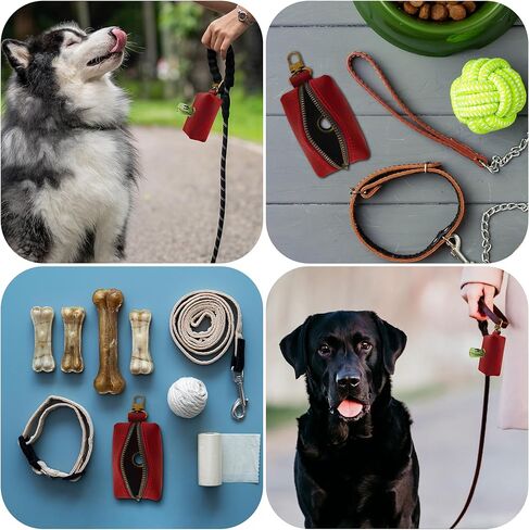 HIFA Genuine Leather Dog Leash Poop Bag Holder - Soft Touch Rustic Leather, Metal Clips, Easy Access to Pet Waste Bags - Outdoor Walking Dispenser in Kuwait