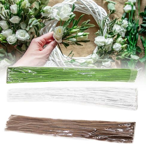 300pcs Floral Stem Wires, Green Crafting Floral Stem Wire Flower Paper Wrapped Wire Flower Stems for DIY Flower Bouquent Making(3 Colors,36cm x 0.05cm) in Saudi Arabia