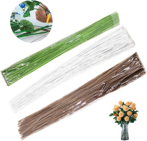 300pcs Floral Stem Wires, Green Crafting Floral Stem Wire Flower Paper Wrapped Wire Flower Stems for DIY Flower Bouquent Making(3 Colors,36cm x 0.05cm) in Saudi Arabia