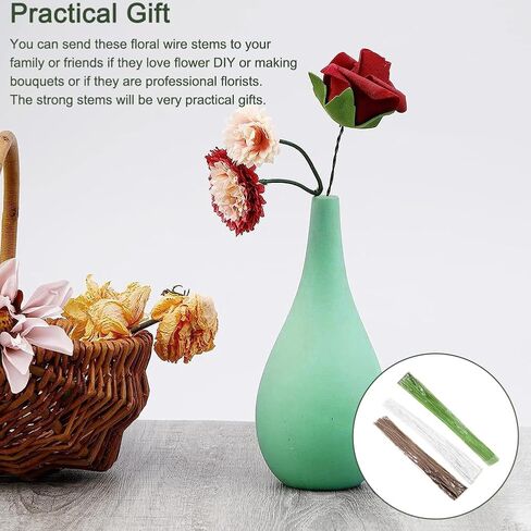 300pcs Floral Stem Wires, Green Crafting Floral Stem Wire Flower Paper Wrapped Wire Flower Stems for DIY Flower Bouquent Making(3 Colors,36cm x 0.05cm) in Saudi Arabia