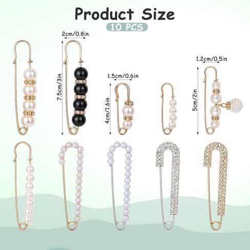 10pcs Decorative Safety Pins Rhinestone Brooch Pin Pearl Brooch Pins Pearl Pins Artificial Pearls Rhinestones Brooch for Women Girls Pants Extender Safety Pins in Saudi Arabia