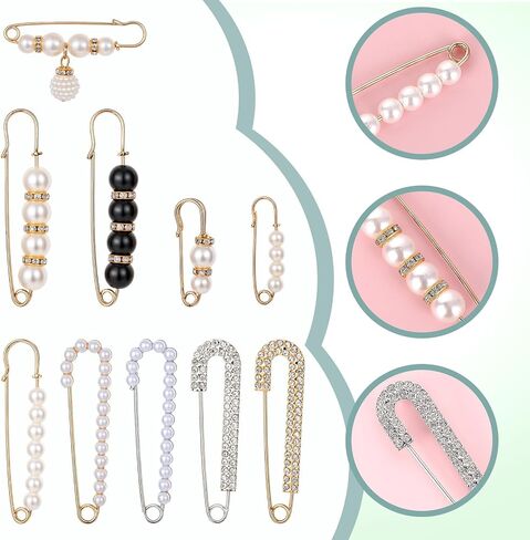 10pcs Decorative Safety Pins Rhinestone Brooch Pin Pearl Brooch Pins Pearl Pins Artificial Pearls Rhinestones Brooch for Women Girls Pants Extender Safety Pins in Saudi Arabia