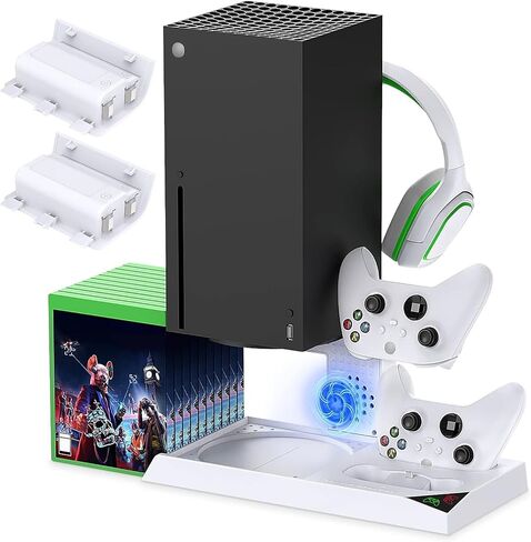 YUANHOT Vertical Cooling Stand Compatible with Xbox Series X, Charging Station Dock with 1400mAh Rechargeable Battery Pack and Dual Controller Charger Ports (NOT Compatible with Xbox One X/S), Black in Kuwait