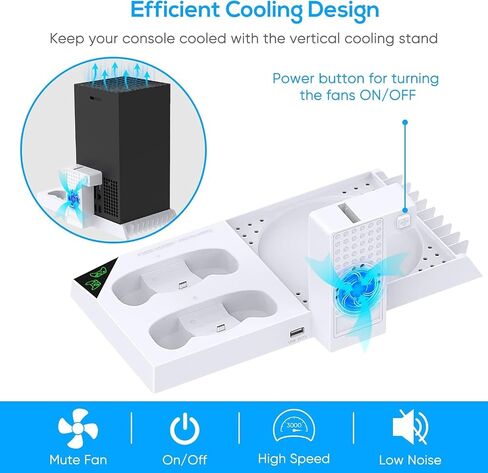 YUANHOT Vertical Cooling Stand Compatible with Xbox Series X, Charging Station Dock with 1400mAh Rechargeable Battery Pack and Dual Controller Charger Ports (NOT Compatible with Xbox One X/S), Black in Kuwait